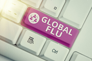 Handwriting text writing Global Flu. Conceptual photo Common communicable illness spreading over...