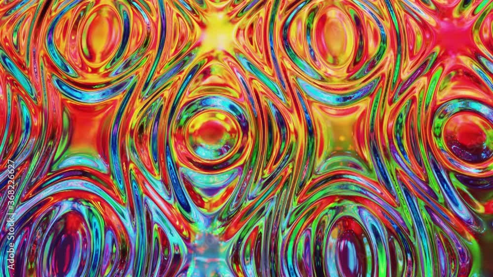 Poster liquid pattern like waves in looped motion. 3d stylish abstract iridescent bg of wavy surface like b
