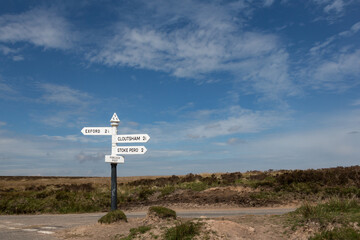 Signpost in the Exmoor known as Porlock Post, Somerset UK