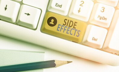 Conceptual hand writing showing Side Effects. Concept meaning Typically undesirable effect of a...