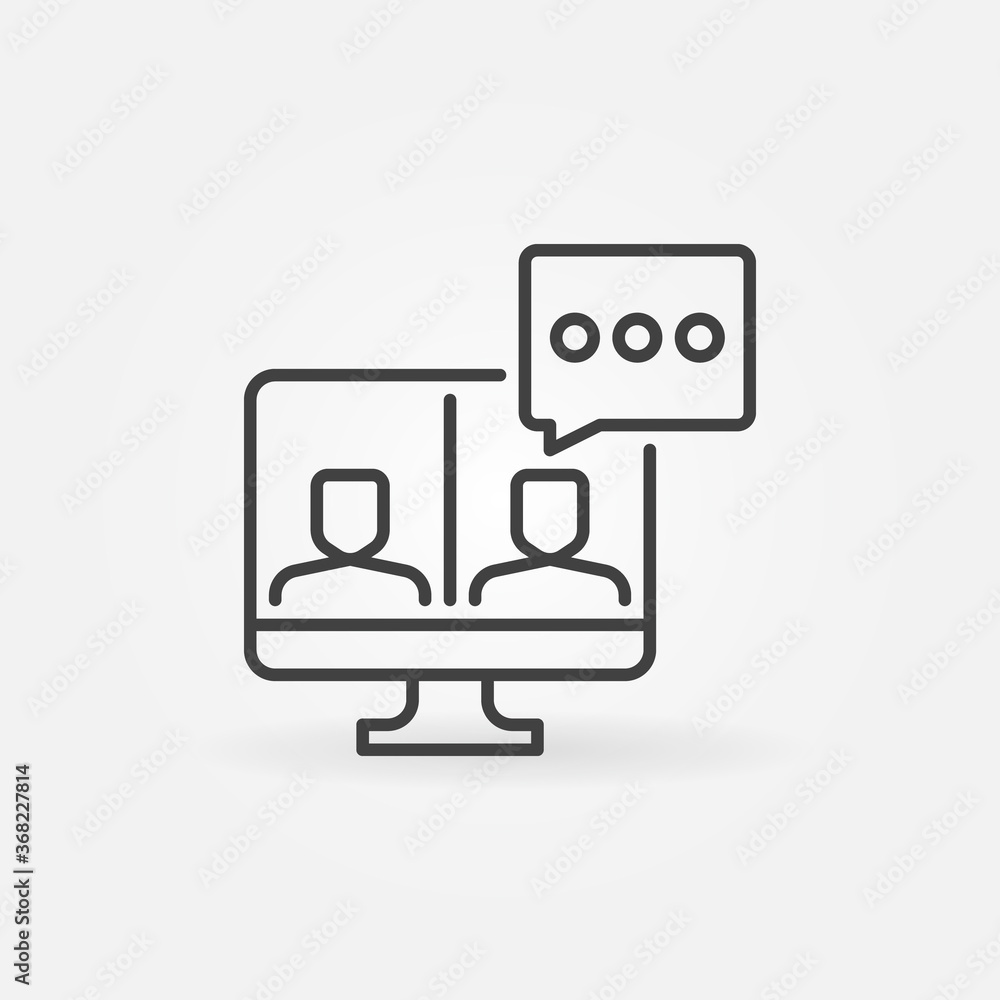 Poster Computer with Video Conference outline vector concept icon or design element