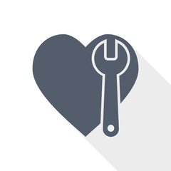 Wrench and heart flat design vector icon