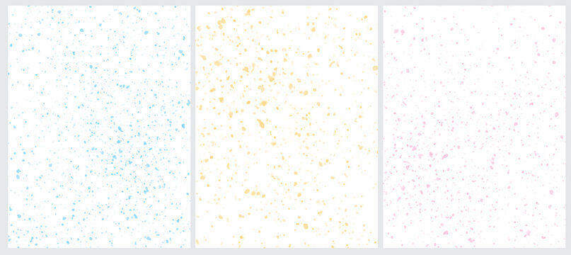 Simple Geometric Vector Blanks. Light Blue, Pink and Yellow Splashed Background. Abstract Vector Prints Ideal for Layout, Cover, Card. Creative Painted Layouts.
