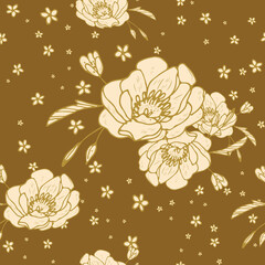 Hand Drawn Seamless Background With Floral Ornaments, Stylized Flowers, Dots, Plants. Vector Abstract Floral Textures.