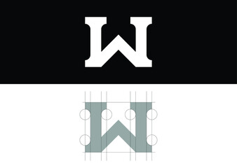 W Letter icon Logo vector design and serif font isolated on a background.Uppercase lettering,elegant,simple,clean and classic.Grid system.