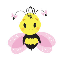 Cute Little Bee Vector Illustration on White Background