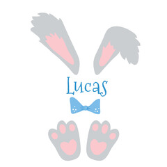 Cute Little Easter Bunny Vector Illustration on White Background