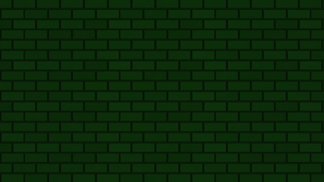 Empty brick wall with green neon light dim with copy space. Lighting effect green color glow on brick wall background. Royalty high-quality stock photo image of blank, empty background for texture