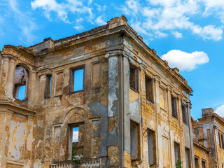 The ruins of an ancient house in Odessa, Ukraine. Historic building destroyed by vandals of the proletariat during a revolution in Russia in the 20th century.