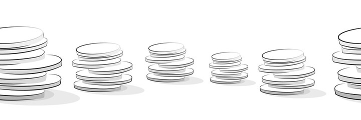 Horizontal ornament of a stack of coins. Isolated