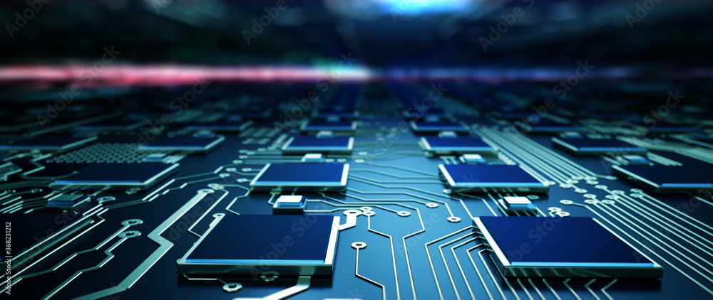 Poster Technology background/Abstract technology background made of different element printed circuit board.  Printed circuit board in the server executes the data. 