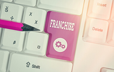 Writing note showing Franchise. Business concept for right or license granted to an individual or...
