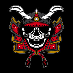 Samurai Head Skull vector for design elements for logo, poster, illustration or t-shirt design.