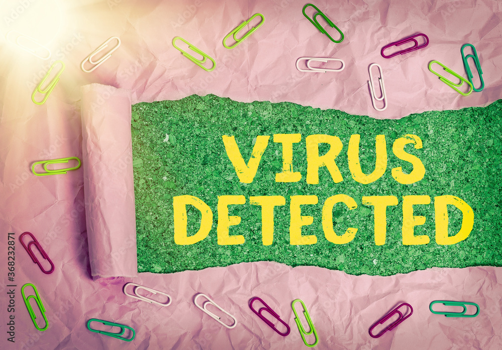 Poster word writing text virus detected. business photo showcasing a computer program used to prevent and r