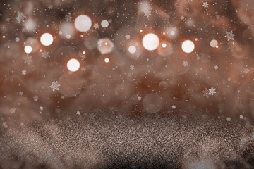 red cute shiny glitter lights defocused bokeh abstract background with falling snow flakes fly, holiday mockup texture with blank space for your content