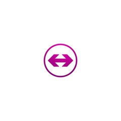 Two purple opposite horizontal arrows in circle isolated on white. Flat icon