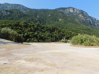 Fototapeta na wymiar Thermopylae, Greece. View of the battlefield of the famous 480 BC battle from the Kolonos hill where the Greeks made their last stand