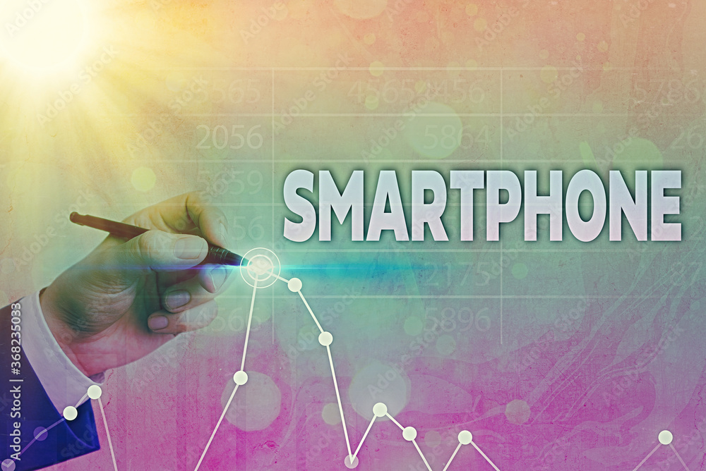 Poster writing note showing smartphone. business concept for the mobile phone that performs many of the fun