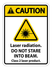 Caution Laser radiation,do not stare into beam,class 2 laser product Sign on white background