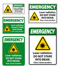 Emergency Laser radiation,do not stare into beam,class 2 laser product Sign on white background