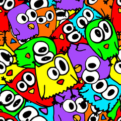 Set of little colorful owls. Cute cartoon characters. Isolated