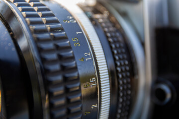Old manual lens, focusing ring of vintage lens