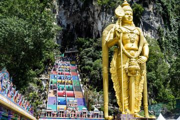 Big Statue of Hindu lord at Batu Caves Temple in Malaysia, Hindu religion lord big view at Batu...