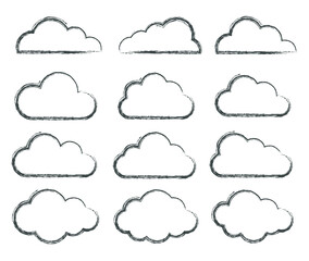 Cloud icon collection. Weather forecast clouds logo symbol. Vector illustration image. Isolated on white background.