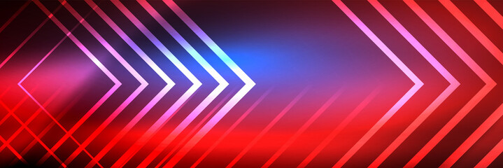 Fototapeta premium Shiny neon glowing techno lines, hi-tech futuristic abstract background template with square shapes