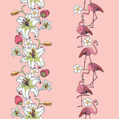 Tropical Vector Seamless Vertical Borders Set