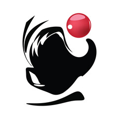 black and white abstract with red ball