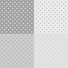 Set of backgrounds with hearts. Seamless monochrome wallpaper on surface. Black and white illustration