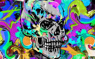 abstract colorful background with skulls