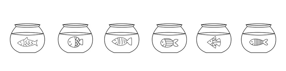 Set of aquariums with fish. Vector illustration in linear style
