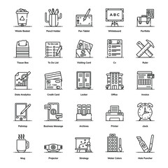 
Office Supplies In Modern Line Style Pack 

