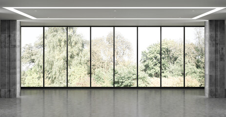 Fototapeta na wymiar Large luxury modern minimal bright interiors room mockup illustration 3D rendering