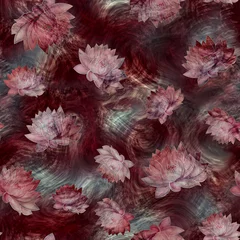 Seamles dark red pattern with water lilies