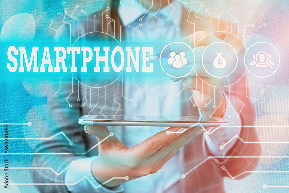 Poster text sign showing smartphone. business photo text the mobile phone that performs many of the functio