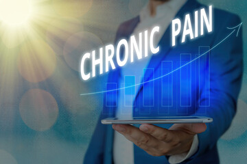 Word writing text Chronic Pain. Business photo showcasing discomfort that persists or progresses...