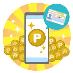 マイナンバーカード、キャッシュレス決済、ポイント取得のイラスト
