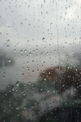 Close up shot of the beautiful raindrops on the window pane. Drops on the glass