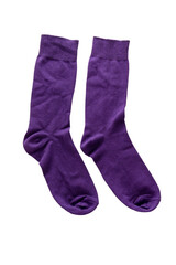 Pair of purple socks isolate on white background.