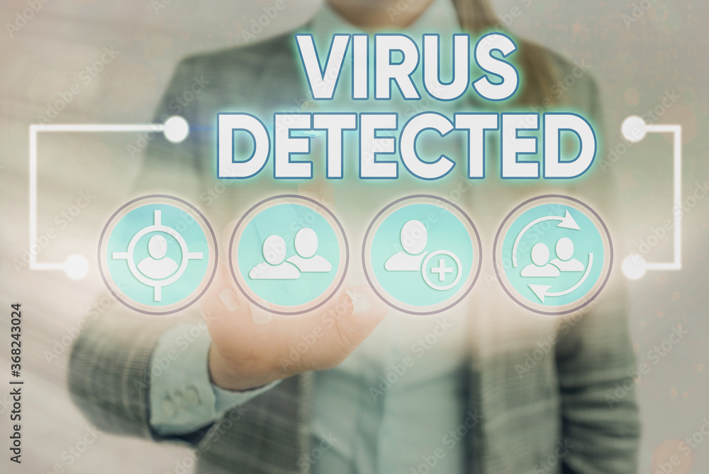 Poster word writing text virus detected. business photo showcasing a computer program used to prevent and r