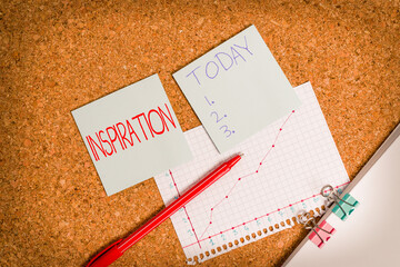 Conceptual hand writing showing Inspiration. Concept meaning the process of being mentally...