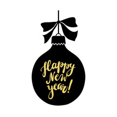 Happy New Year vector illustration with hand written lettering. Design element for greeting card.