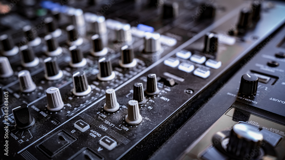 Poster sound and audio mixer control panel with buttons