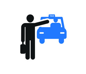 Taxi Sign Silhouette - Travel Illustration of a taxi cab and passenger waving