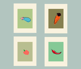Abstract poster with bauhaus. Modern web banner background. Sale banner template design.vegetables carrots, peppers, eggplant