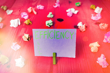 Writing note showing Efficiency. Business concept for ability to avoid wasting materials, efforts,...