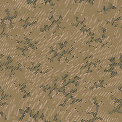 Seamless Vector Patterd Design.  Repeated Graphic Beige Doted, Camo Pattern. Khaki Seamless Point Camouflage, Graphic Art. Green Seamless Artistic Camouflage, Vector Texture.